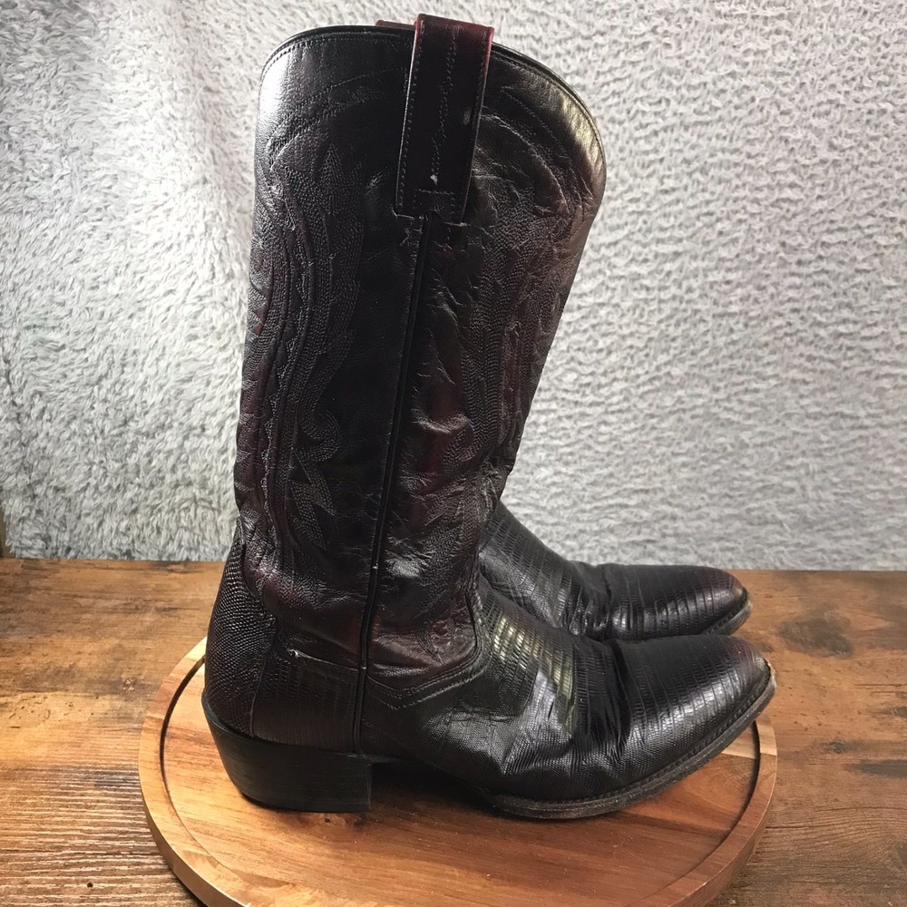 Dan Post Teju Lizard‎ Raleigh Western Boots Mens 9.5D Black Cherry Exotic Cowboy